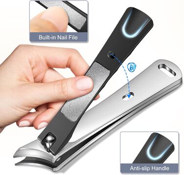 Нігтеріз для товстих нігтів з кутовим голівкою, з контейнером для збору обрізок, для чоловіків, професійний, срібний