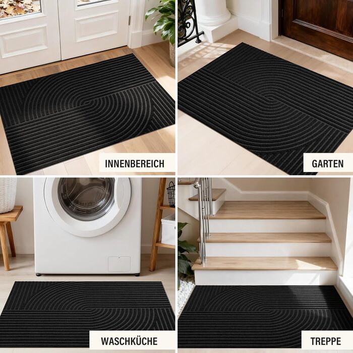 Привітальний килимок FEOMOS 60x90 см, протиковзний грязезахисний килим для входу, коридору, кухні та балкона, чорний, придатний для прання