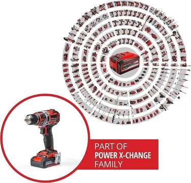 Акумуляторний дриль-шуруповерт Einhell TP-CD 18/50 Li BL Power X-Change (18 В, Brushless, 50 Нм, 2 швидкості, патрон 13 мм, 2 x 2.0 Ah, зарядний пристрій, кейс)
