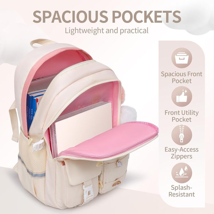 Дитячий рюкзак для підлітка, для школи, з відділенням для ноутбука, для подорожей, 17 літрів, бежевий