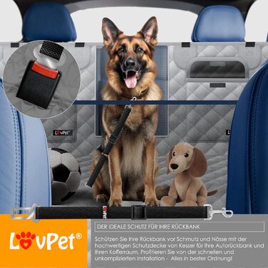Lovpet® Автодекиль для собак 2в1: для заднього сидіння та багажника з боковим захистом та оглядовим вікном. Водовідштовхувальна автодекиль для собак, універсальна, для заднього сидіння. В комплекті аксесуари, сірого кольору.