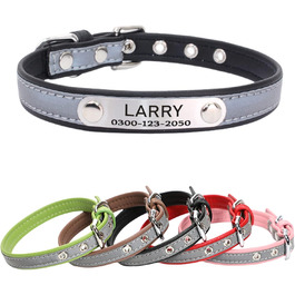 Yonsbox Персоналізоване світловідбиваче відбиваче для собак та котів - Легкий, міцний, з гравіюванням, тихим ID-брелоком та світловідбиваючою ниткою - 6 розмірів (XS–XXL) Чорний M: 29-38 см (підходить для 6-10 кг)