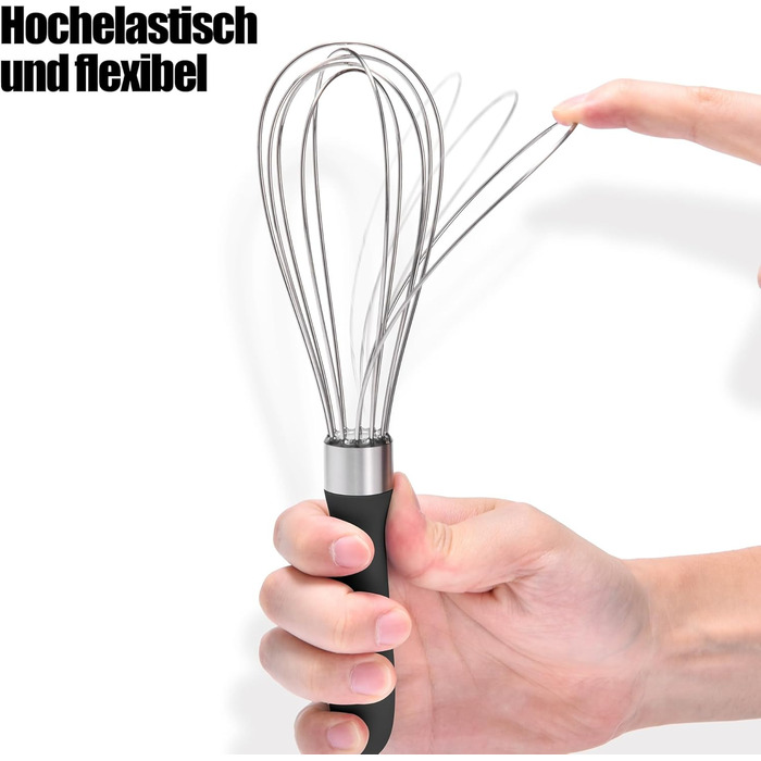 Міксер ручний кухонний Doosu 28 см, з нержавіючої сталі 18/8, 8 гнучких дротів, для змішування, збивання, приготування тіста (Чорний, S-23cm)