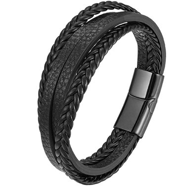Чоловічий шкіряний браслет, чорний, коричневий, синій, плетіння, 21 см, подарунок для чоловіків, браслет для тата, День батька