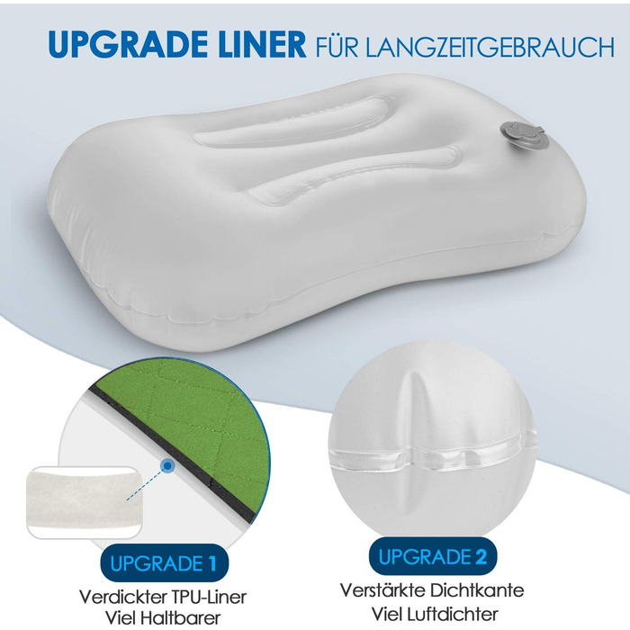 Надувне туристичне/дорожнє подушечка HIKENTURE з знімним чохлом, ергономічна, комфортна підтримка шиї для подорожей та відпочинку на природі (зелений)