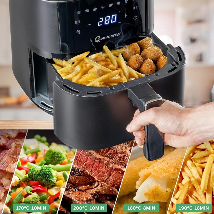 Фритюрниця повітряна Sommertal HF760-7.6L XXL з сенсорним екраном, 8 програм, 2000 Вт – енергозберігаюча та здорова, велика фритюрниця Air Fryer (4.0 L)