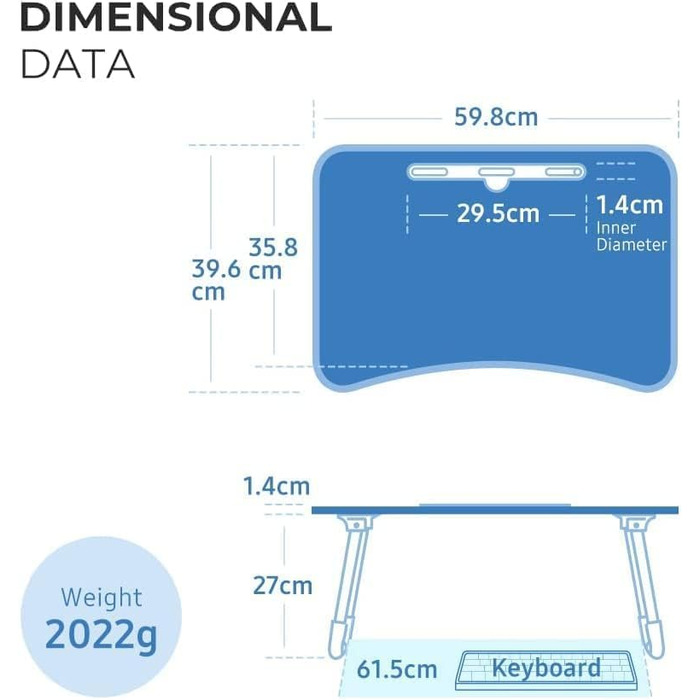 Стіл для ноутбука, піднос для ліжка, складаний портативний стіл для ноутбука, піднос для читання, піднос для сніданку, стіл для ноутбука, тримач для напоїв, піднос для книг, для вітальні, офісу та в дорогу, 60 x 40 см, білий