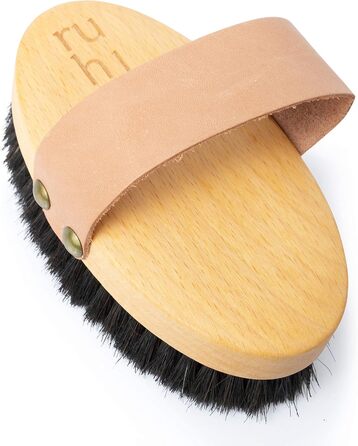 RUHI Body Brush/Dry Brush SOFT 100% Natural Bristles/Made in Germany, regional beechwood & plastic-free for dry brushing massage (dry brush), lymphatic drainage against cellulite (wood color, beige, black)