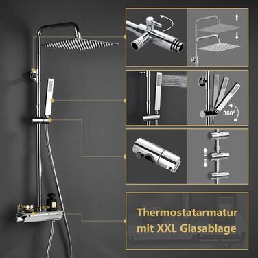 Görbach Rain Shower System with Shelf, Shower Set without Shower Faucet (20x20cm) (SJ-TP2020CP, Chrome)