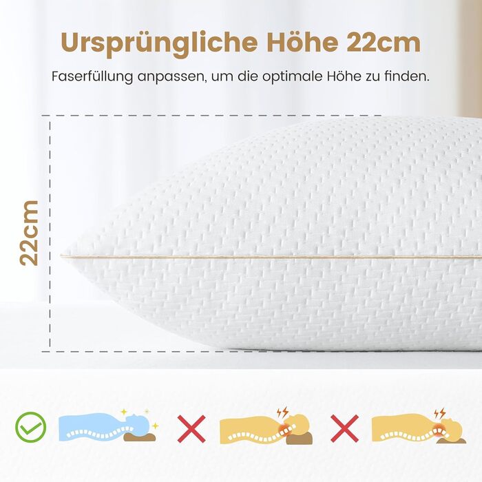 BedStory Pillowcases 80x80 2-Pack with Removable Bamboo Fiber Cover, Anti-Mite and Antibacterial Pillow Filled with 1500g x 2 Microfiber, Hypoallergenic, Comfortable, Soft, and Breathable Pillow - 2 Pieces (1 Pack) 80x80cm