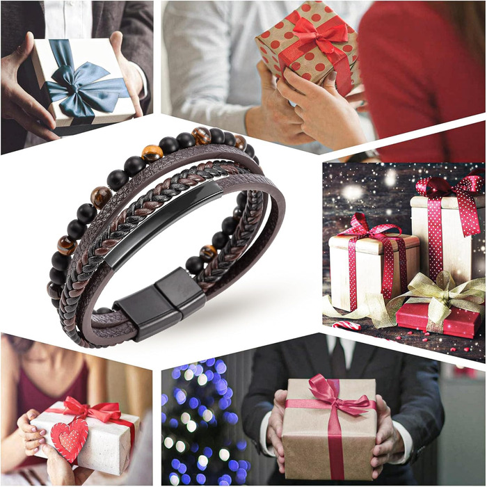 Чоловічий шкіряний браслет: стильний аксесуар для чоловіків. Браслет на руку з натуральної шкіри, 19-23 см, коричневий/чорний. Ідеальний подарунок на День батька.