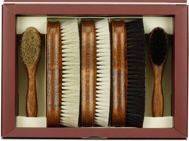 Langer & Messmer 4-Piece Shoe Brush Set made of Horsehair for professional shoe care of smooth leather shoes - includes polishing brushes and cream brushes (5-piece set, Premium)