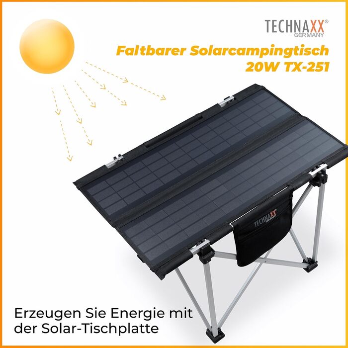 Сонячний кемпінговий стіл Technaxx 60W зі складаною панеллю та USB-зарядкою (TX-251)