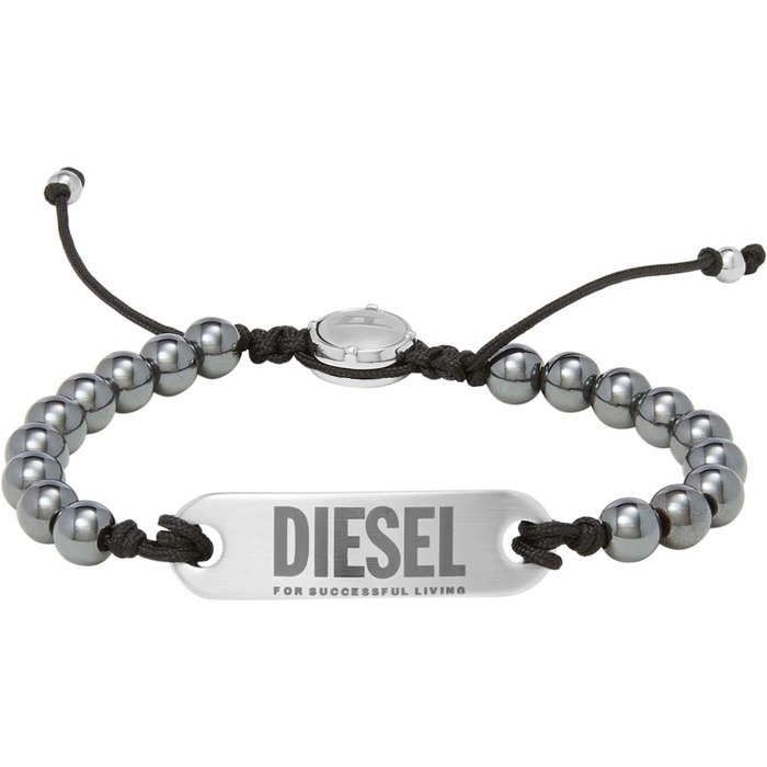Чоловічий браслет Diesel з напівцінними каменями та застібкою-ковзанням (сріблястий)
