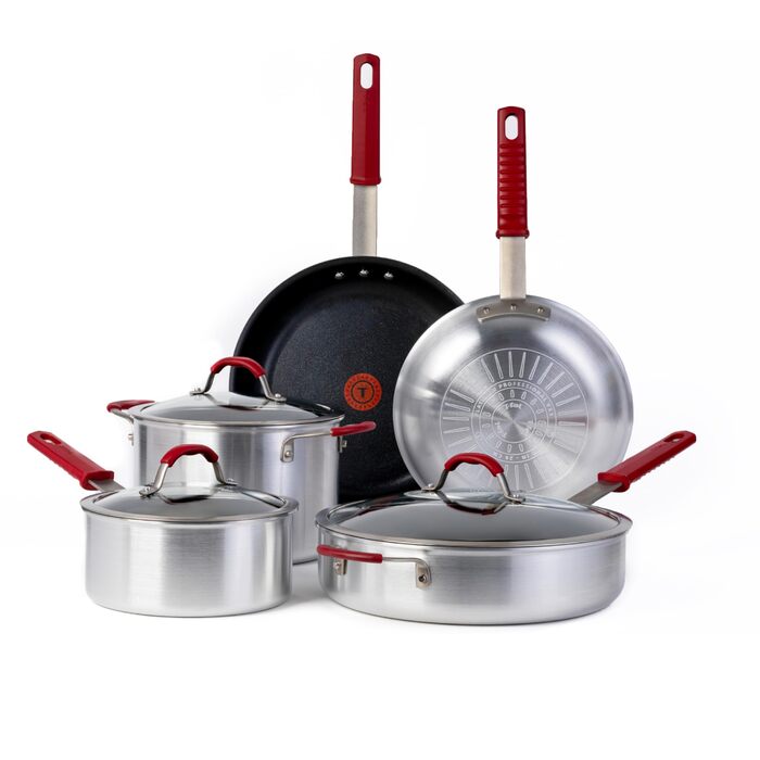 Набір посуду T-fal Professionelles VX3, 8 предметів: каструлі та сковороди з нержавіючої сталі з антипригарним покриттям, для професійної кухні, придатний для духовки