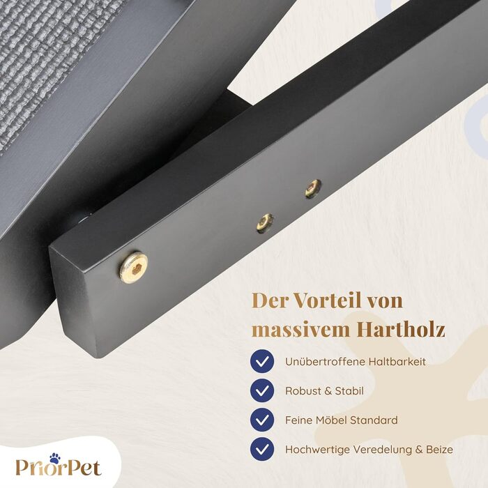 Сходинки для собак до ліжка з поручнями - для великих собак до 90 кг - регульована висота до 94.5 см - ширина 49.5 см - складані - з антиковзним покриттям - з берези - натуральний колір (чорний)