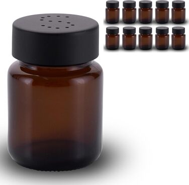 Koffs Design Salt and Pepper Shaker Set - Brown Glass - Salt Shaker with Stainless Steel Lid - Shakers for Pepper and Salt - Small and Modern Table Shakers - Salt - Pack of 10