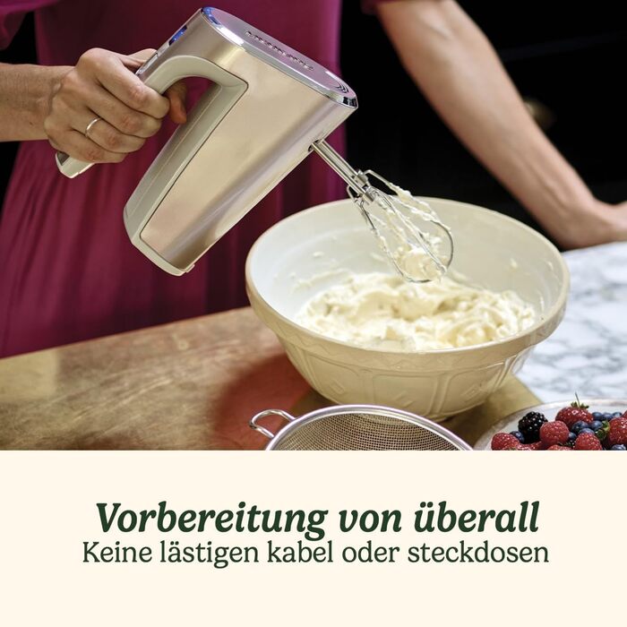 Cuisinart Cordless Hand Mixer with Stainless Steel Beaters and 5 Speed Settings, 20-Minute Battery Life, RHM100E, Pearl Hand Mixer