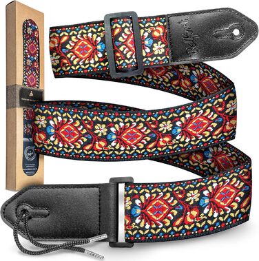 Гітарний ремінь Belfort® для електрогітари, акустичної гітари, бас-гітари та укулеле - для дорослих та дітей, з мікрофібри + E-BOOK (Vintage)