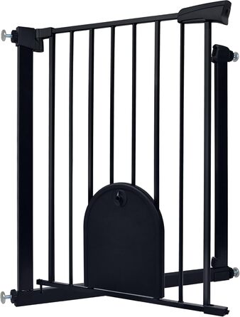 Захист для сходів HENGMEI: металеві ворота-сітка для дітей без свердління, автоматичне закриття, 75-85 см (чорний, з люком для тварин)