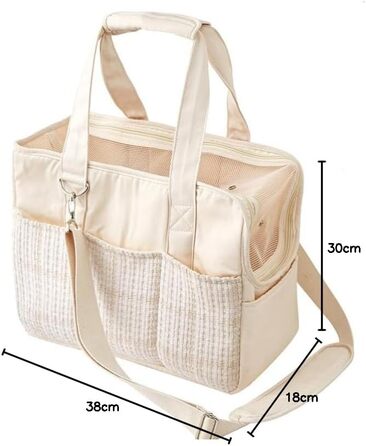 Транспортна сумка для собак та котів до 5 кг - переноска для тварин з верхньою відкривачкою, дихаюча, складана, з регульованим плечовим ременем, дозволена для перевезення в літаку, бежева