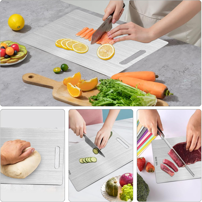 Набір з 2 титанових дощок для нарізання, нержавіюча сталь, двосторонні, харчова якість, для м'яса, овочів, фруктів