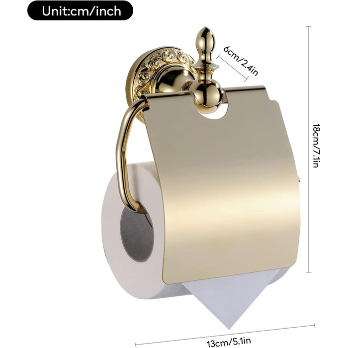 CASEWIND Toilet Paper Holder Gold, Wall Mounted Toilet Paper Holder, Wall WC Paper Bracket with Cover Brass for Drilling
