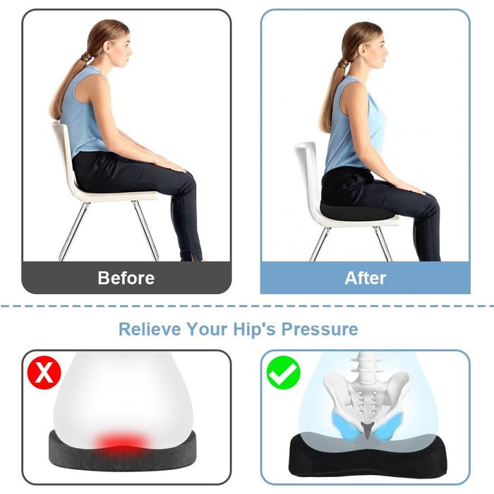 Подушка для сидіння Ainiv, ергономічна подушка з Memory Foam для офісного крісла, інвалідного візка, автомобіля (чорна)