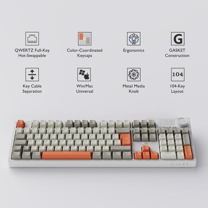 Механічна клавіатура NACODEX AK650 з регулюванням гучності та підсвічуванням. Ігрова клавіатура (Сірий, Бежевий, Оранжевий)