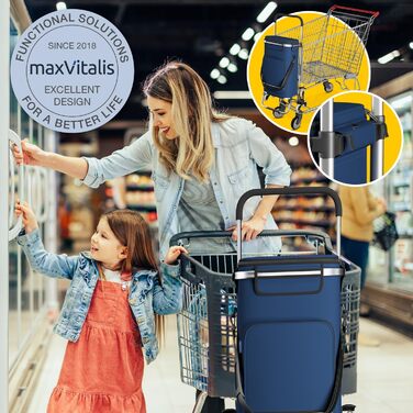Stair Climber Shopping Trolley with Cooler Compartment, Folding Shopping Cart, Height-Adjustable Shopping Trolley, Reflectors, Removable 43 L Bag, Hackenporsche (Stair Climber Trolley, Navy)