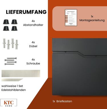 Поштова скринька KTC Home Premium Postlux 4.0 з нержавіючою сталлю, чорна - стійка до УФ-випромінювання та погодних умов, порошкове покриття