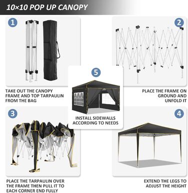 COBIZI Gazebo 3x3 Waterproof Stable Winter-Proof Party Tent, Folding Gazebo 3x3 with 4 Side Panels 3.0, 100% Waterproof and UV 50+ Portable High-End Portability Garden Gazebo, Black