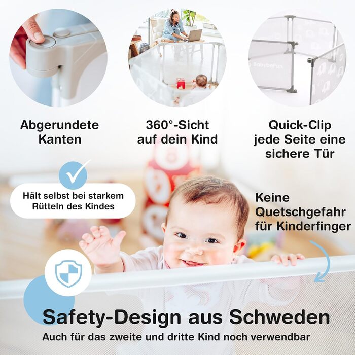 Дитячий манеж BabybeFun, складаний, захисна огорожа, посилена, 2-елементний комплект