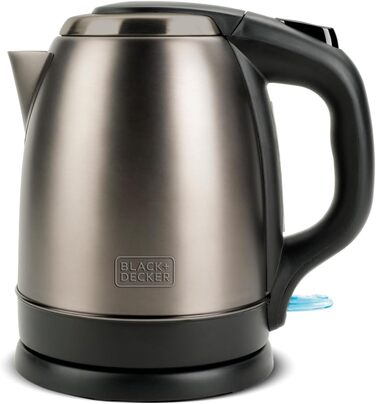 Електричний чайник BLACK+DECKER BXKE2202E, 1.2L, 2200W, нержавіюча сталь, поворотна база 360°, автоматичне відключення, індикатор рівня води, ергономічна ручка, для лівшів