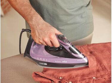 Праска з парою Braun TexStyle 9 SI9661VI з технологією FreeGlide 3D, вертикальна праска, функція Anti-Tropf, резервуар 330 мл, 260 г/хв, 3200 Вт, фіолетовий колір