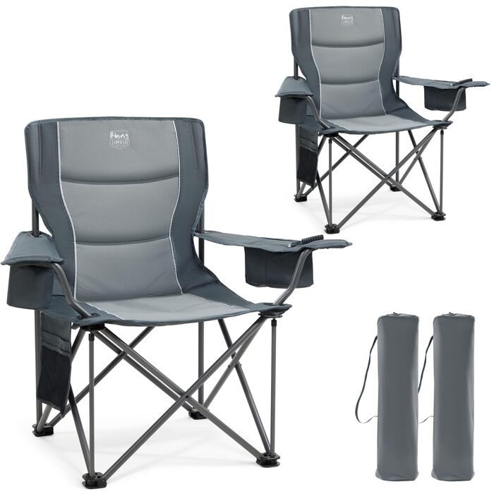 Кампінговий стілець розкладний Timber Ridge 2 шт, 200 кг, сірий, з ізольованою сумкою-холодильником, 63 см ширина сидіння - зручний для кемпінгу, риболовлі, саду