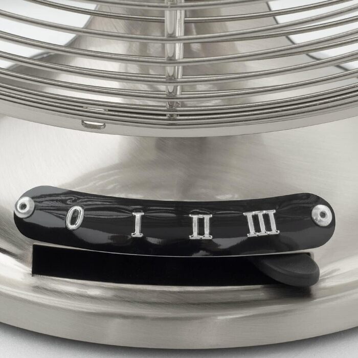 Електричний настільний вентилятор H.Koenig JOE48: тиха робота, металевий дизайн, 3 швидкості, фіксація/осіляція, регулювання кута нахилу, неслизька підставка