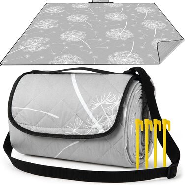 Пікнікова ковдра Aptliton 200x200 см, велика водонепроникна, з 4 кілочками, для кемпінгу, парку, саду, пляжу, машинного прання, складна, сірий молочай