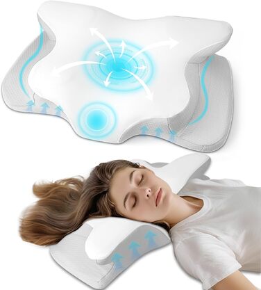 PHYSEN Orthopedic Pillow, Head Pillow Neck Pillow made of Memory Foam, Ergonomic Neck Support Pillow Head Pillow Side Sleeper Pillow for Sides, Back & Stomach Sleepers, 62x41x13cm, White+Light Gray