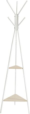 VASAGLE Coat Rack in Tree Shape, Clothes Rack, Freestanding Wardrobe, Industrial Design, with 2 Shelves, for Clothing, Hats, Bags, Vintage Brown-Black RCR16BXV1 (Beige + Pearl White)