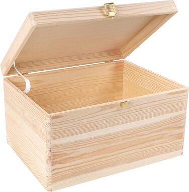 Велика дерев'яна коробка з кришкою та замком Creative Deco XXL 40x30x24 см, скриня для зберігання, органайзер для документів, іграшок, інструментів, натуральне необроблене дерево