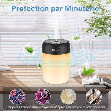 Ультразвуковий зволожувач повітря Mini для спальні з нічним світлом, 2 режими, тиха робота, автовимкнення, чорний