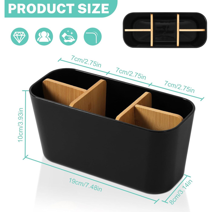 Підставка для зубних щіток з бамбуковими перегородками, органайзер для зубних щіток на 4 відділення + місце для пасти, чорний