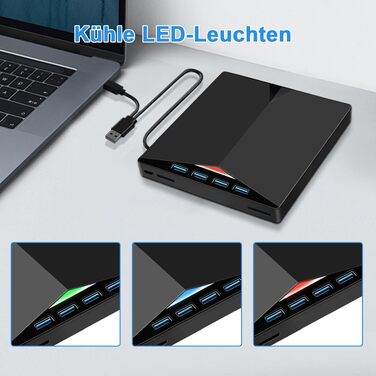 Зовнішній USB 3.0 CD/DVD привід-записувач з Type-C та багатофункціональним картрідером (USB, SD, TF) для ноутбука та ПК, Windows/Linux