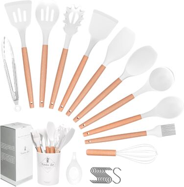 Набір кухонних аксесуарів Howephofly: 23 шт. з силікону, антипригарні, стійкі до нагріву, з тримачем та гачками для підвішування (білий)