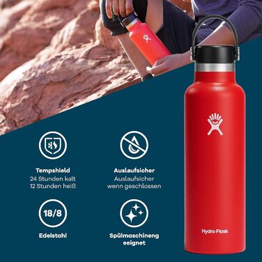 HYDRO FLASK - 21oz (621ml) Water Bottle with Lid - Vacuum Insulated, Reusable Stainless Steel Bottle - Leak-Proof Lid - Hot & Cold - Small Opening - (Flex Cap, Agave, 532 ml)