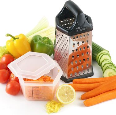 Трка для сиру Joeji's Kitchen з контейнером - 6 сторін, ручна, з нержавіючої сталі, багатоцільова для сиру, овочів та фруктів