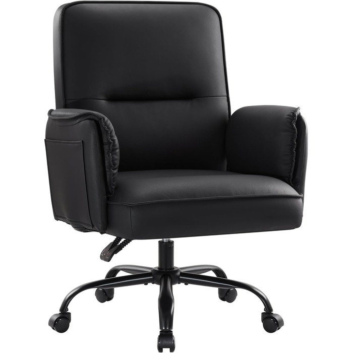 Офісний крісло IWMH з PU шкіри, ергономічне, регульоване, з підлокітниками та реклінером (90-135°), чорне