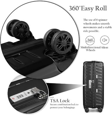 Набір валіз Sea Choice 4 шт. з жорстким корпусом, захист кутів, чорний (M-L-XL, 55/65/75 см) + косметичка, TSA-замок