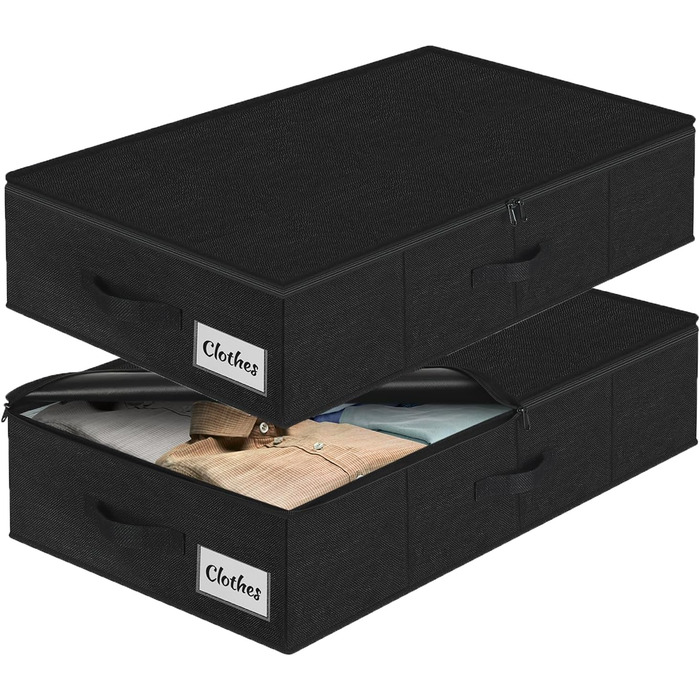 Коробки для зберігання під ліжко з кришкою, 2 шт, складані, для одягу та ковдр, 76x38x17 см (Чорний)